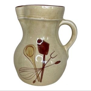 Vintage Cream and Brown Kitchen Utensil Pitcher